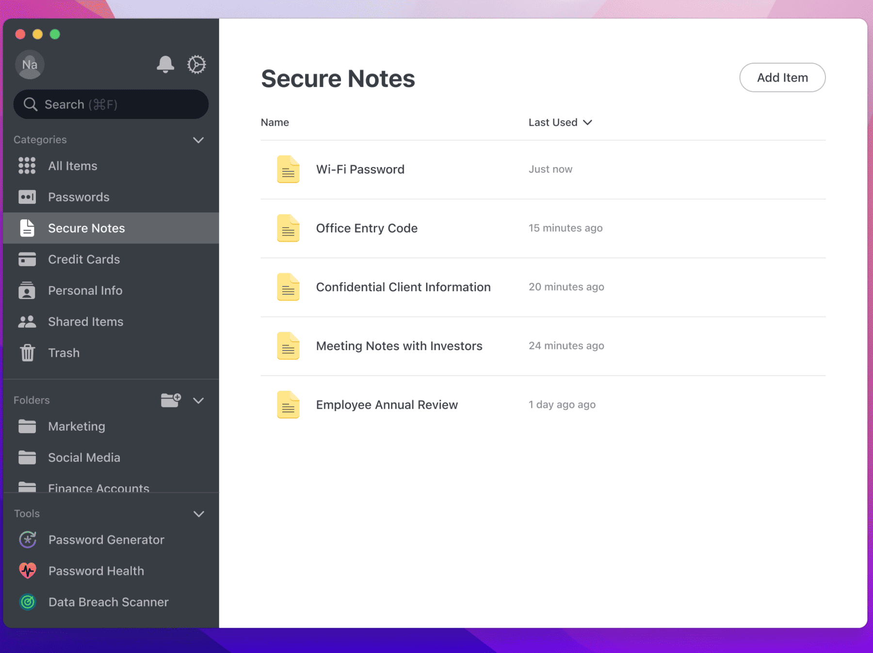 Secure notes in Blaze Password Manager and the NordPass client enable employees to improve cybersecurity and keep access codes, wifi passwords and confidential client information secret.   Secure Notes applications in the desktop application. 
